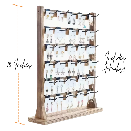 Wooden Jewelry Display Rack Featuring Detachable Metal Hooks - Seller Supplies My Custom Designs 5 Tier Dark