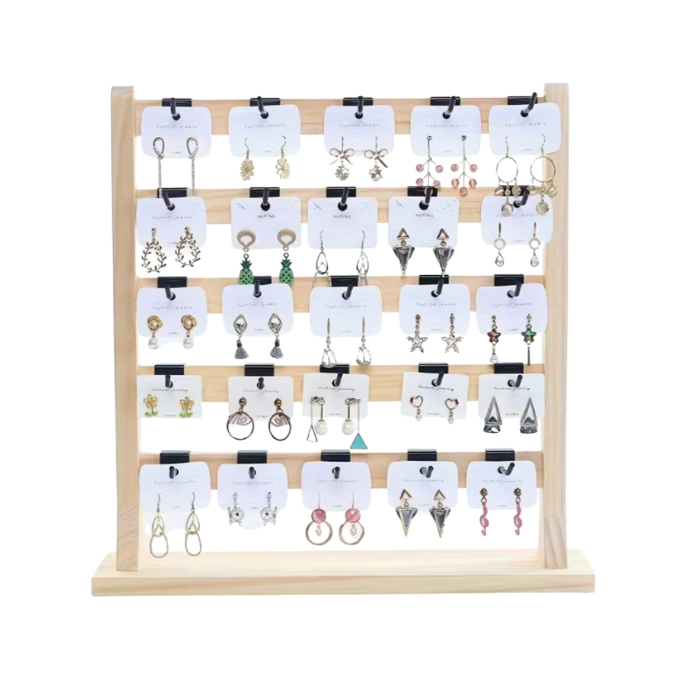 Wooden Jewelry Display Rack Featuring Detachable Metal Hooks - Seller Supplies My Custom Designs 5 Tier Light