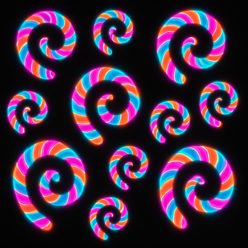 Food and Drinks - Neon Candy Cane Spirals On Black Background - Pattern - Digital File Digital My Custom Designs PDF