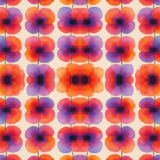 Floral Geometric Fusion - Gradient Watercolor Poppies in Structured Grids Pattern - Digital File Digital My Custom Designs PDF