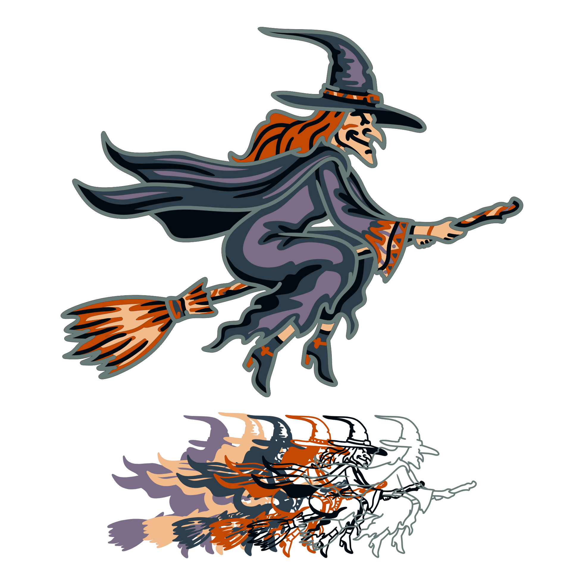 Flying Witch - Layered Line Design - Digital File Digital My Custom Designs ZIP File