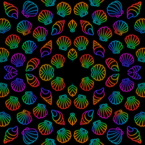 Water and Ocean - Neon Seashell Clusters With Rainbow Outlines - Pattern - Digital File Digital My Custom Designs PDF