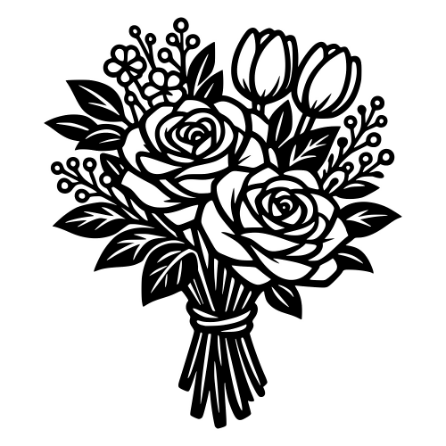 Floral Bouquet Outline - Vector Graphics - Digital File
