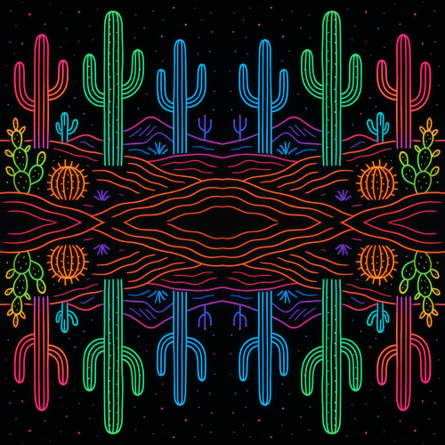 Nature and Landscape - Geometric Desert Cacti In Neon Outlines - Pattern - Digital File Digital My Custom Designs PDF