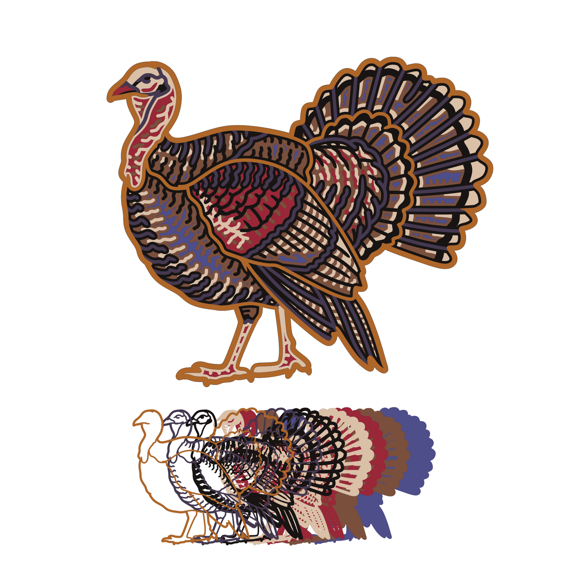Turkey - Layered Line Design - Digital File Digital My Custom Designs ZIP File