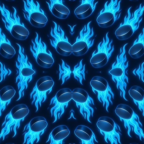 Sports and Active Lifestyle - Futuristic Hockey Pucks With Icy Neon Flames - Pattern - Digital File