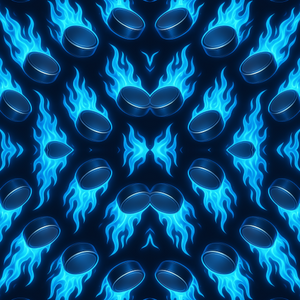 Sports and Active Lifestyle - Futuristic Hockey Pucks With Icy Neon Flames - Pattern - Digital File