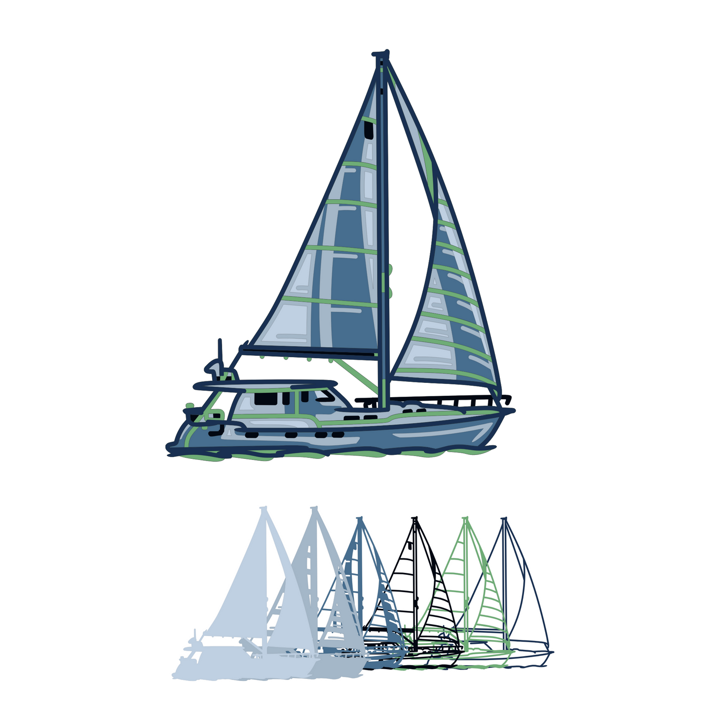 Yacht - Layered Line Design - Digital File - My Custom Designs Digital My Custom Designs ZIP File