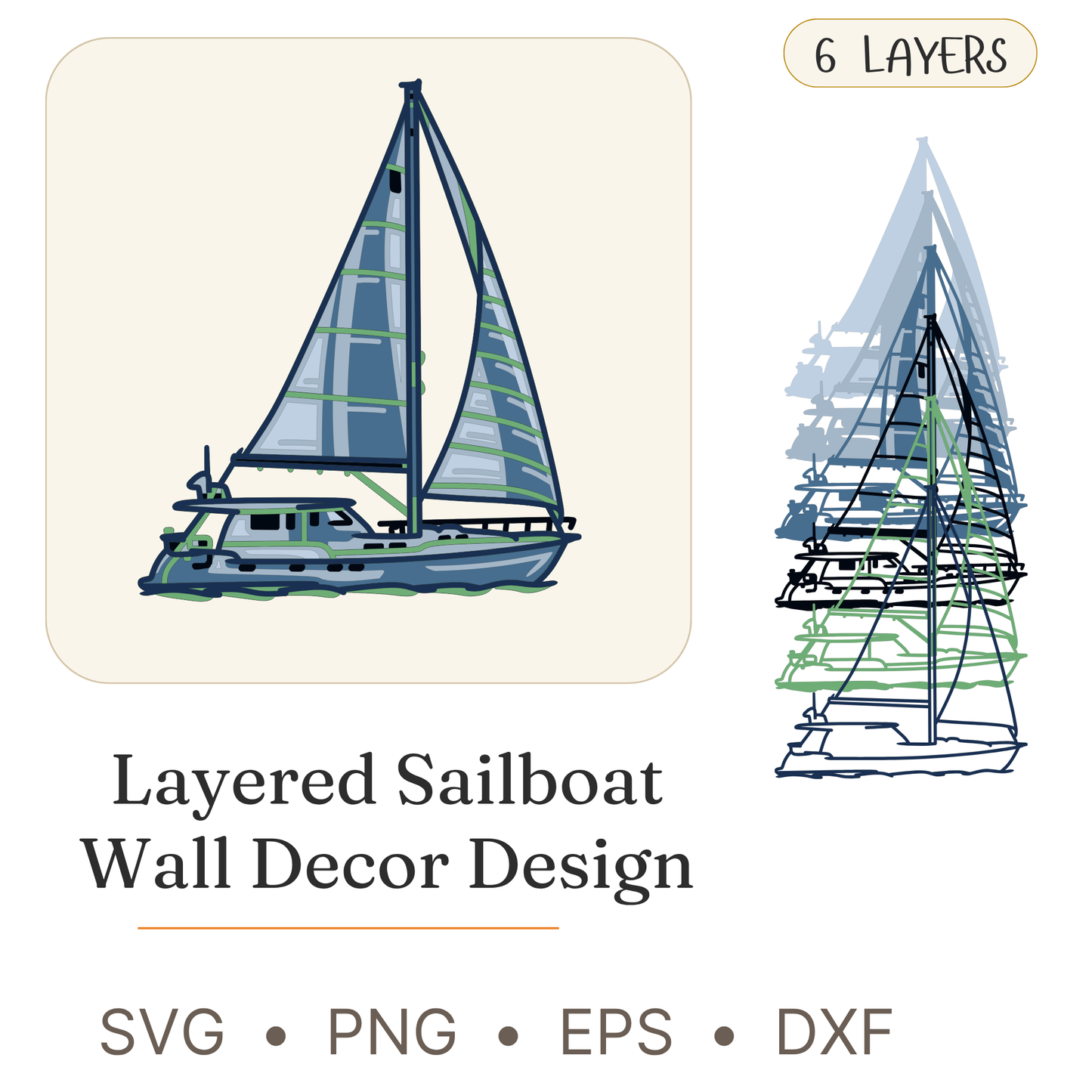 Yacht - Layered Line Design - Digital File - My Custom Designs - ZIP File - Digital