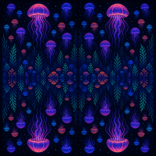 Animal and Wildlife - Neon Jellyfish Forest In Black Light Style - Pattern - Digital File Digital My Custom Designs PDF