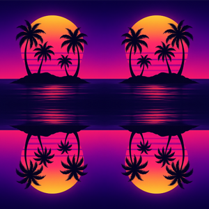 Nature and Landscape - Tropical Island Silhouettes With Neon Sunsets - Pattern - Digital File